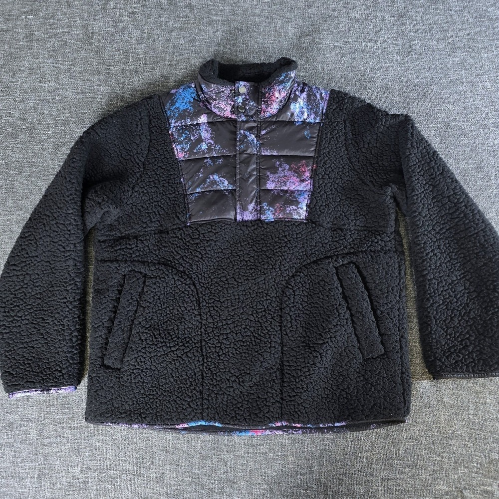 Spyder Womens Sherpa Fleece Pullover Galaxy Print Quilted Snap Neck Black Large